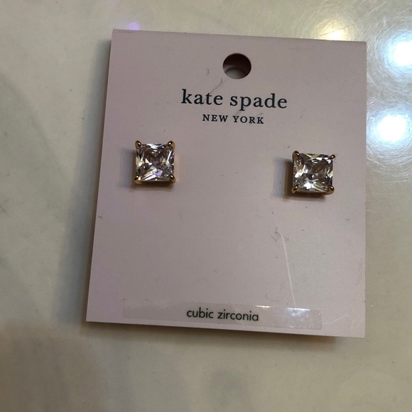 Kate Spade Gold Tone Clear The Date Princess Cut Clear CZ Stud Earrings NWT - Picture 5 of 12